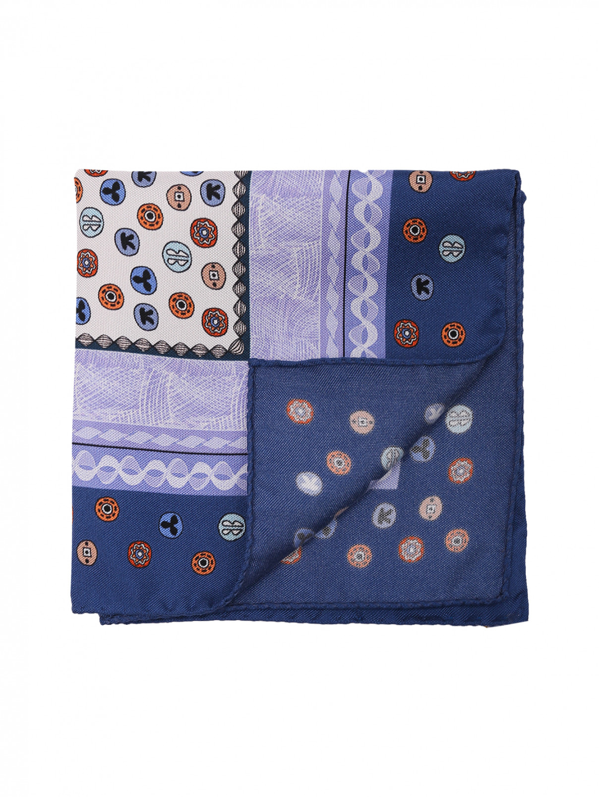 Платок карманный из шелка с узором Eton  –  Общий вид  – Цвет:  Синий