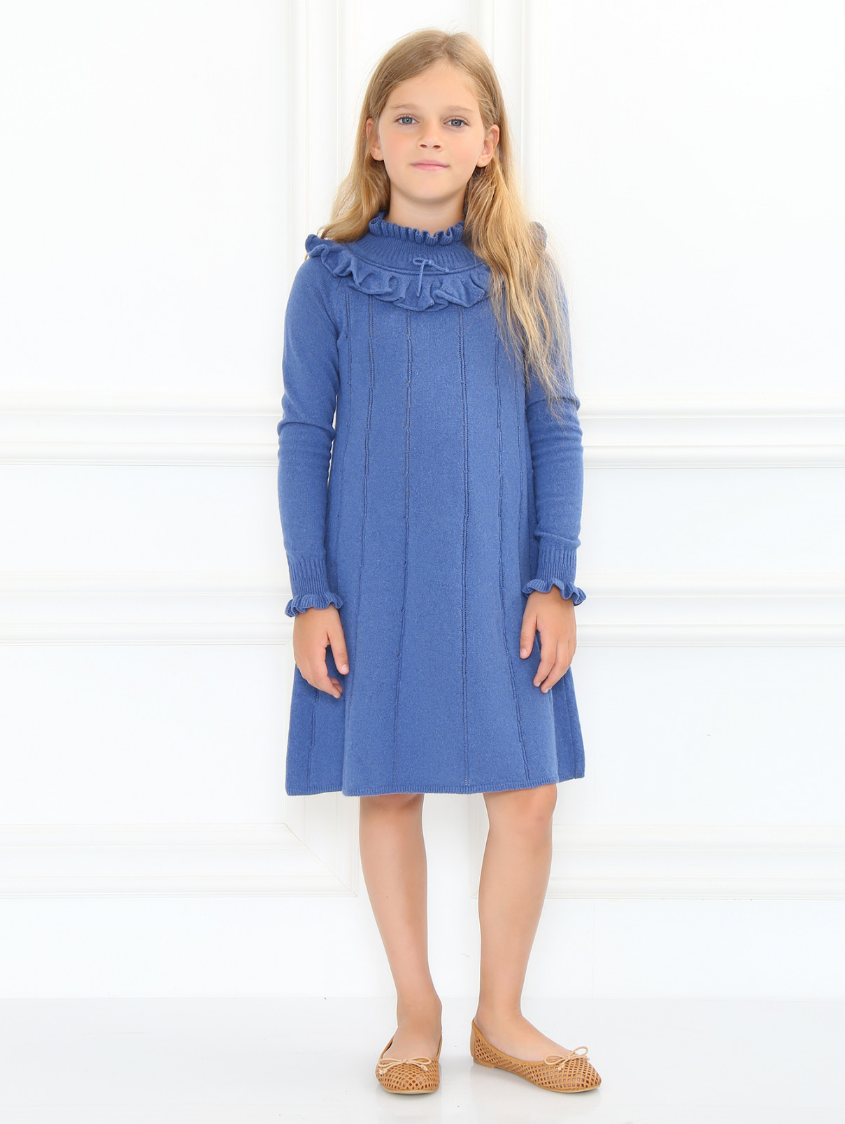 Платье свободного кроя с ажурным воротом MiMiSol  –  Модель Общий вид  – Цвет:  Синий