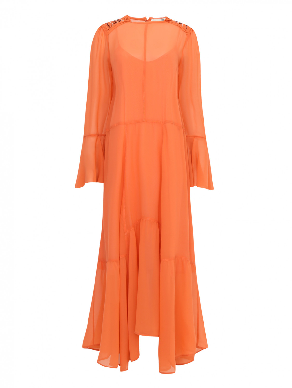 Платье-миди из шелка с декоративной отделкой Dorothee Schumacher  –  Общий вид  – Цвет:  Оранжевый