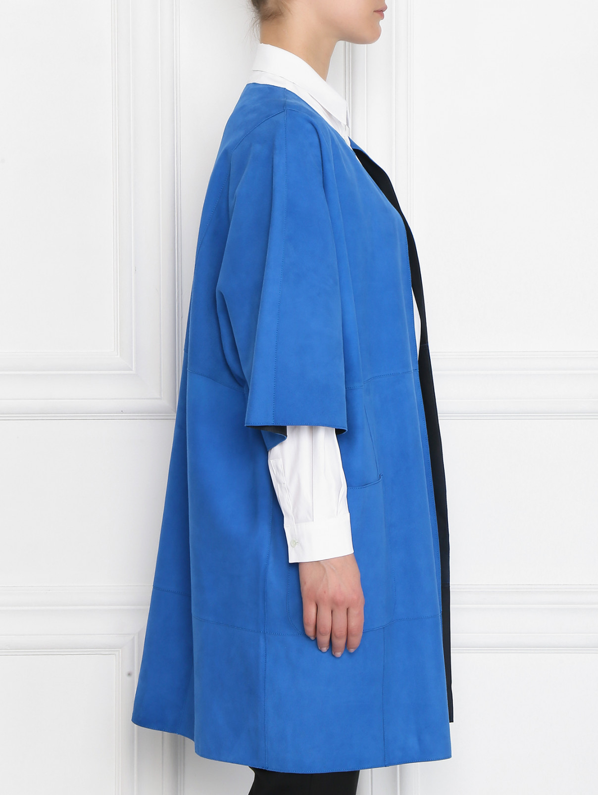 Пальто из замши с накладными карманами Marina Rinaldi  –  МодельВерхНиз2  – Цвет:  Синий