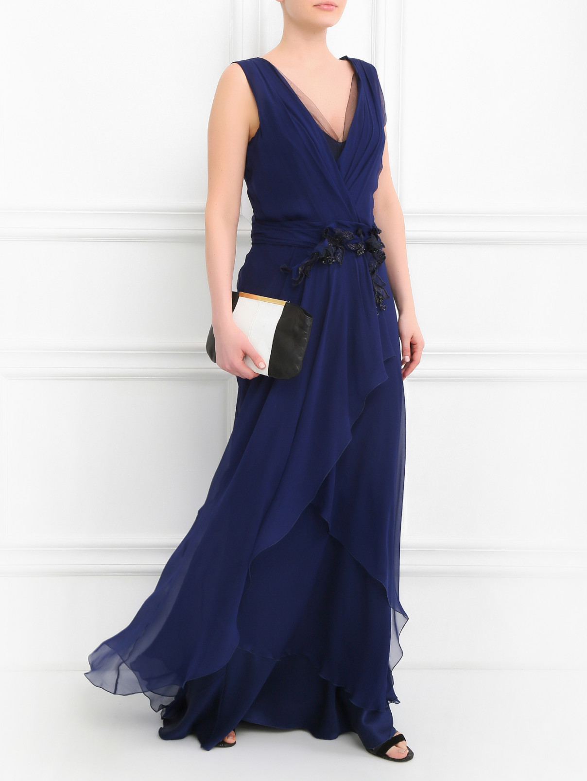Платье из шелка с драпировкой и декором Alberta Ferretti  –  Модель Общий вид  – Цвет:  Синий