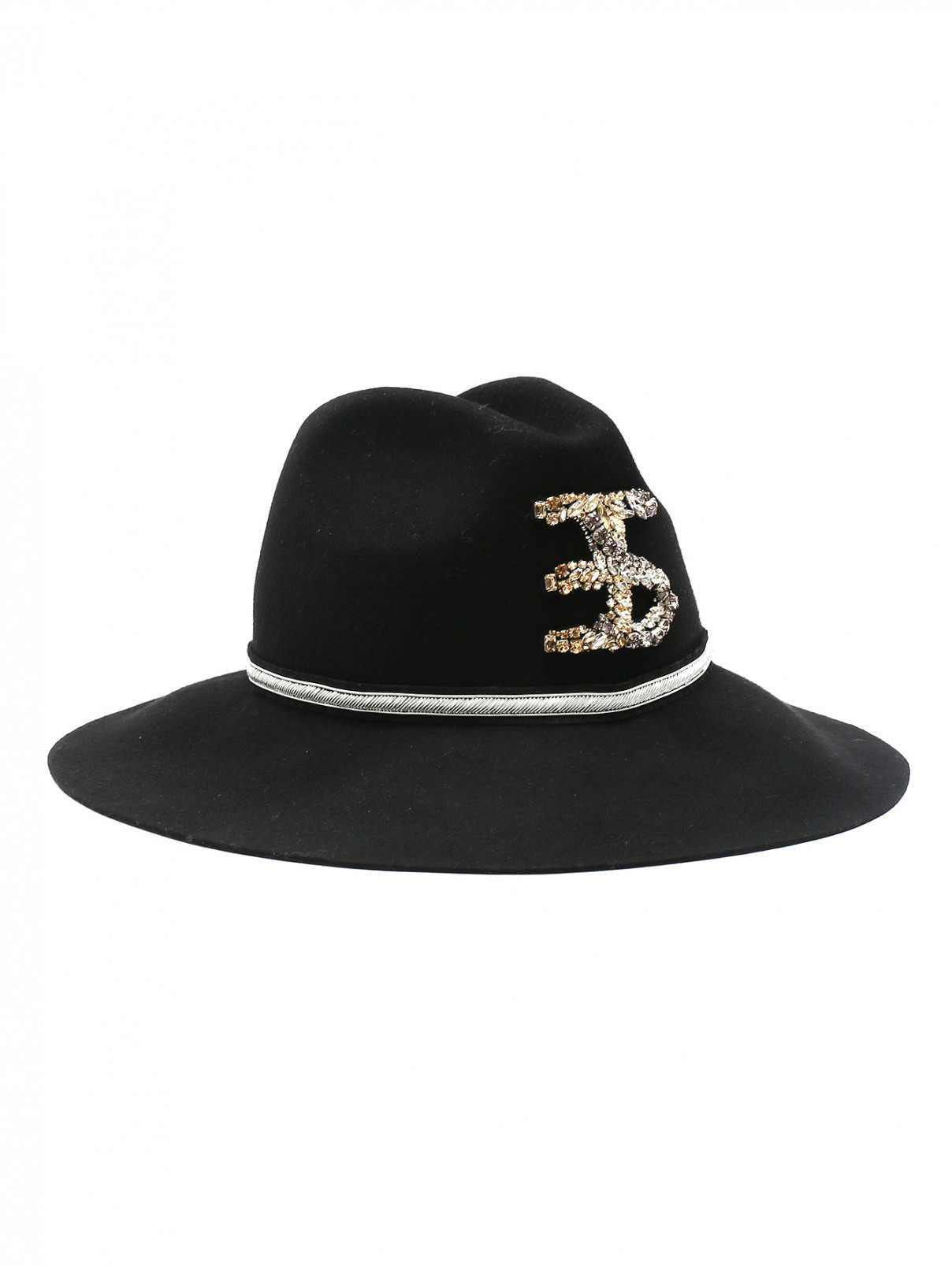 Шляпа из шерсти с декором Ermanno Scervino  –  Общий вид  – Цвет:  Черный