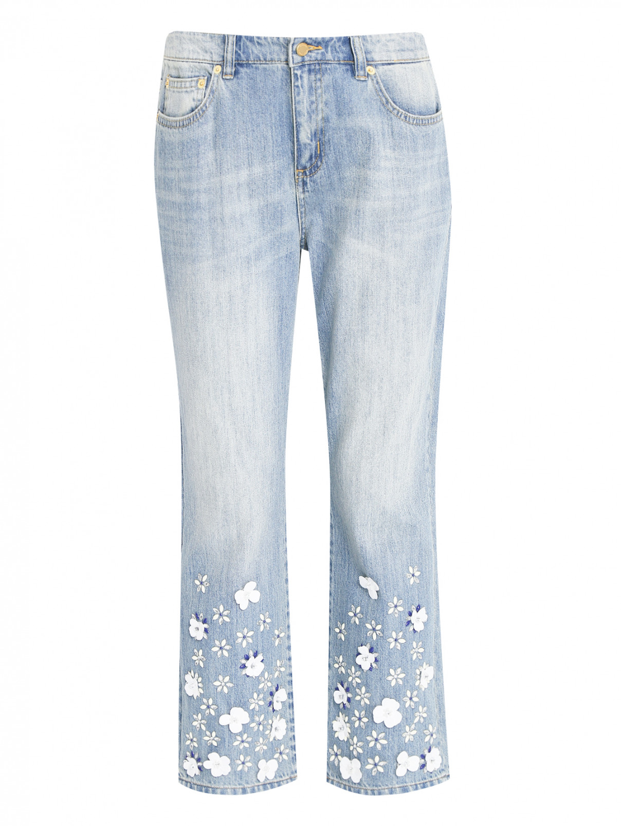 Укороченные джинсы с декоративной аппликацией Michael by Michael Kors  –  Общий вид  – Цвет:  Синий