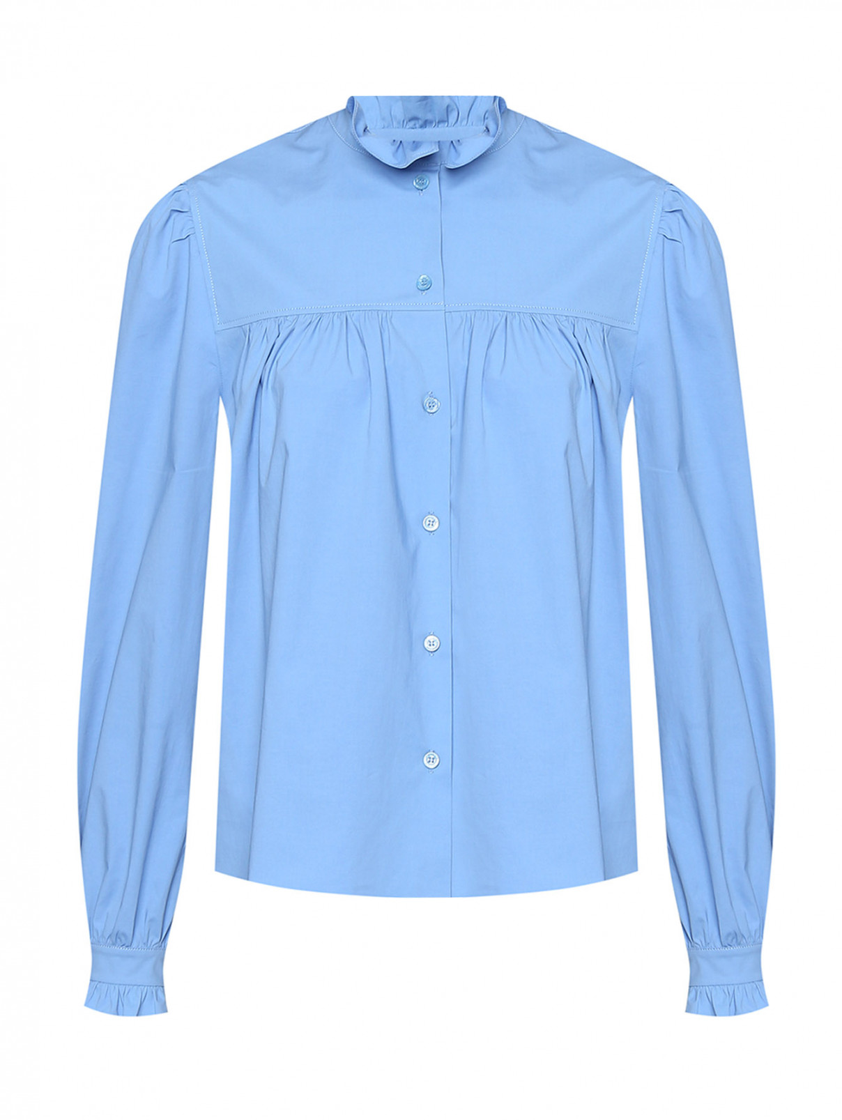 Однотонная блуза с рюшами Moschino Boutique  –  Общий вид  – Цвет:  Синий