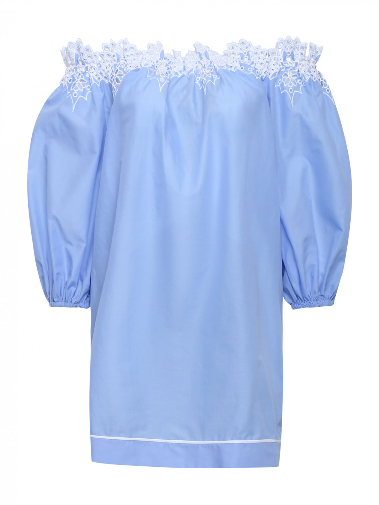 Платье-мини из хлопка свободного кроя с декоративной вышивкой Ermanno Scervino  –  Общий вид  – Цвет:  Синий