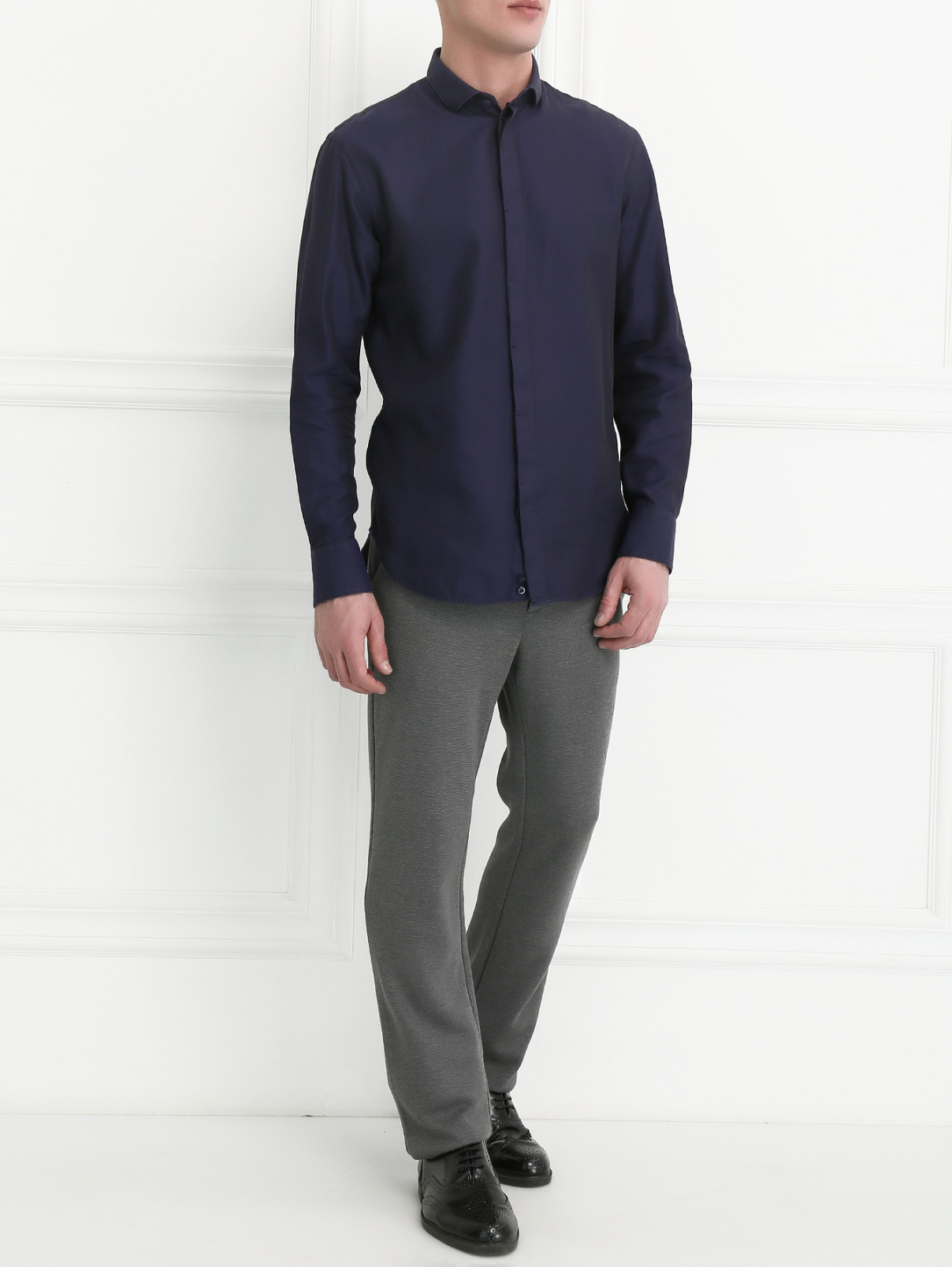 Рубашка из хлопка прямого кроя Armani Collezioni  –  Модель Общий вид  – Цвет:  Синий