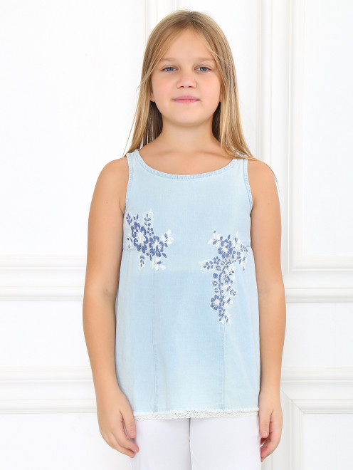 Топ из денима с вышивкой Ermanno Scervino Junior - Модель Верх-Низ