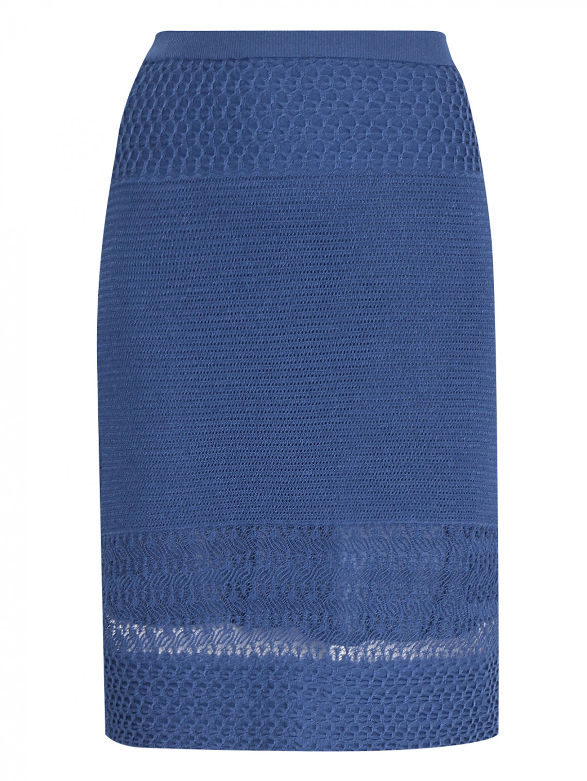 Трикотажная юбка ажурной вязки BOUTIQUE MOSCHINO  –  Общий вид  – Цвет:  Синий
