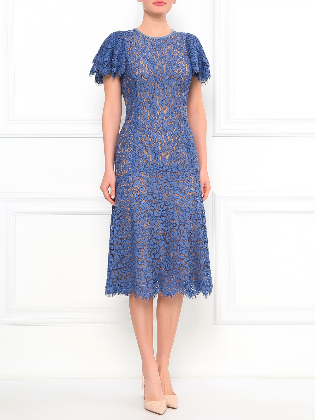 Платье-миди с кружевом Michael Kors  –  Модель Общий вид  – Цвет:  Синий
