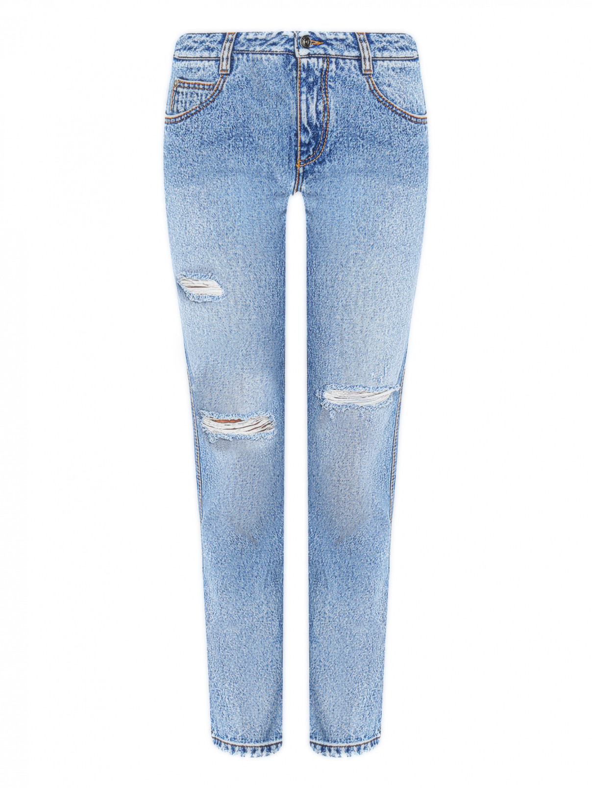 Укороченные джинсы с потертостями Ermanno Scervino  –  Общий вид  – Цвет:  Синий