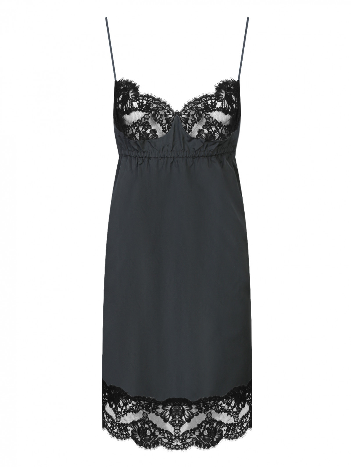 Платье из шелка и хлопка с кружевной отделкой N21  –  Общий вид  – Цвет:  Черный