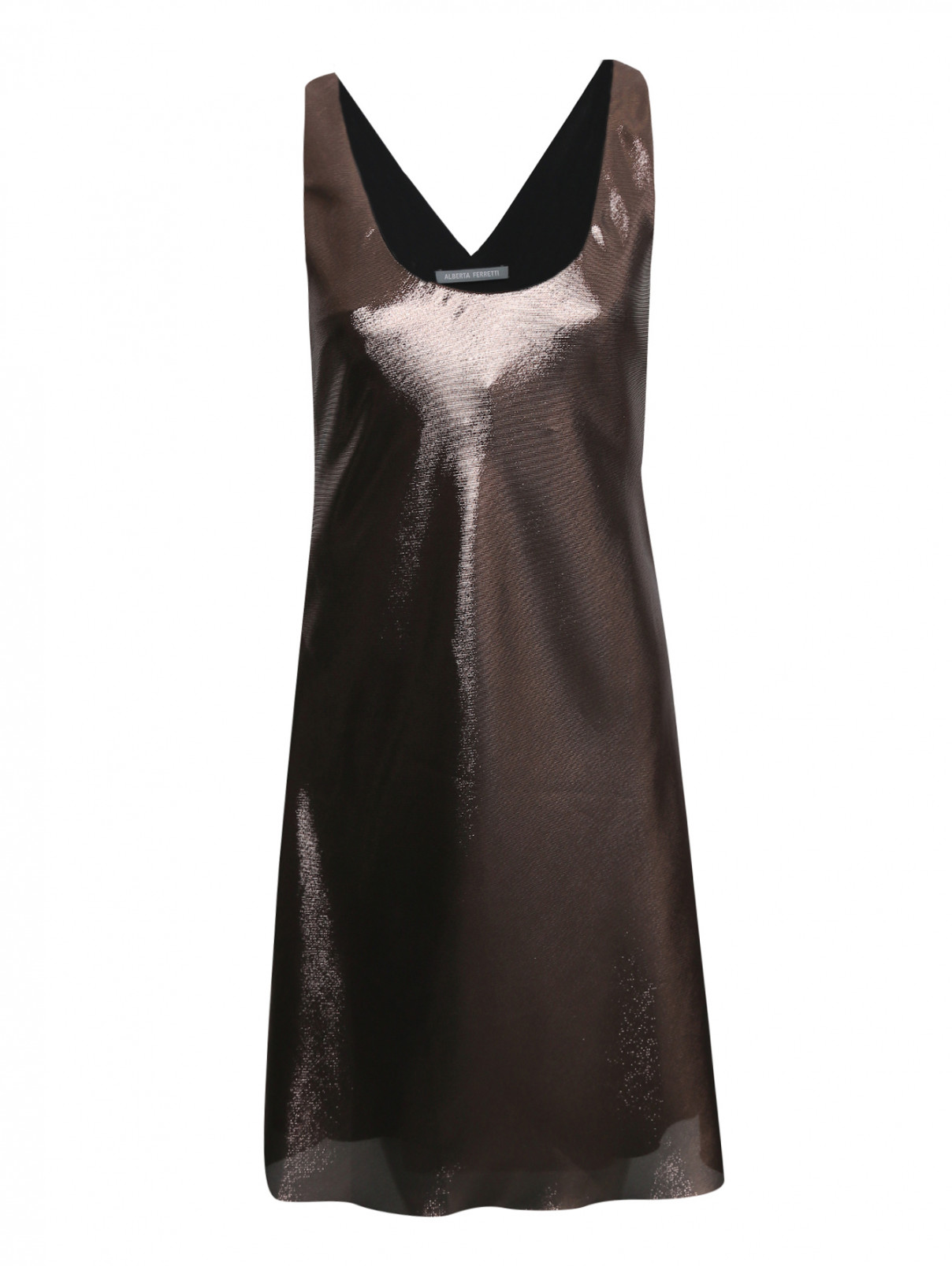 Платье на бретелях из шелка цвета металлик Alberta Ferretti  –  Общий вид  – Цвет:  Металлик