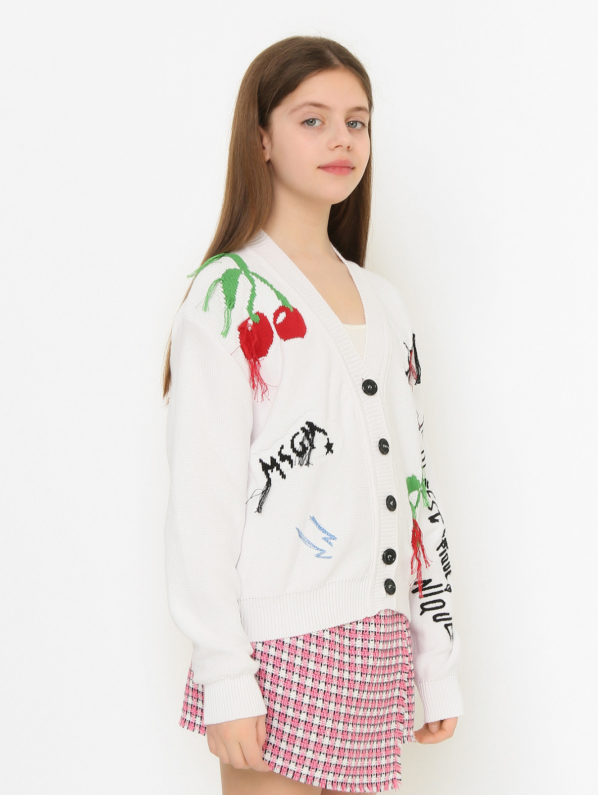 Хлопковый кардиган на пуговицах MSGM  –  МодельВерхНиз  – Цвет:  Узор