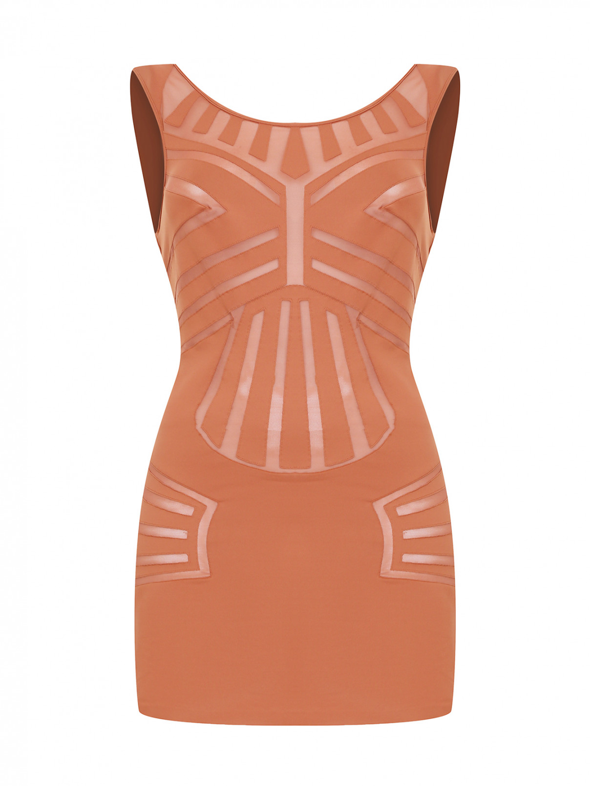 Платье-мини с вставками из сетки La Perla  –  Общий вид  – Цвет:  Оранжевый