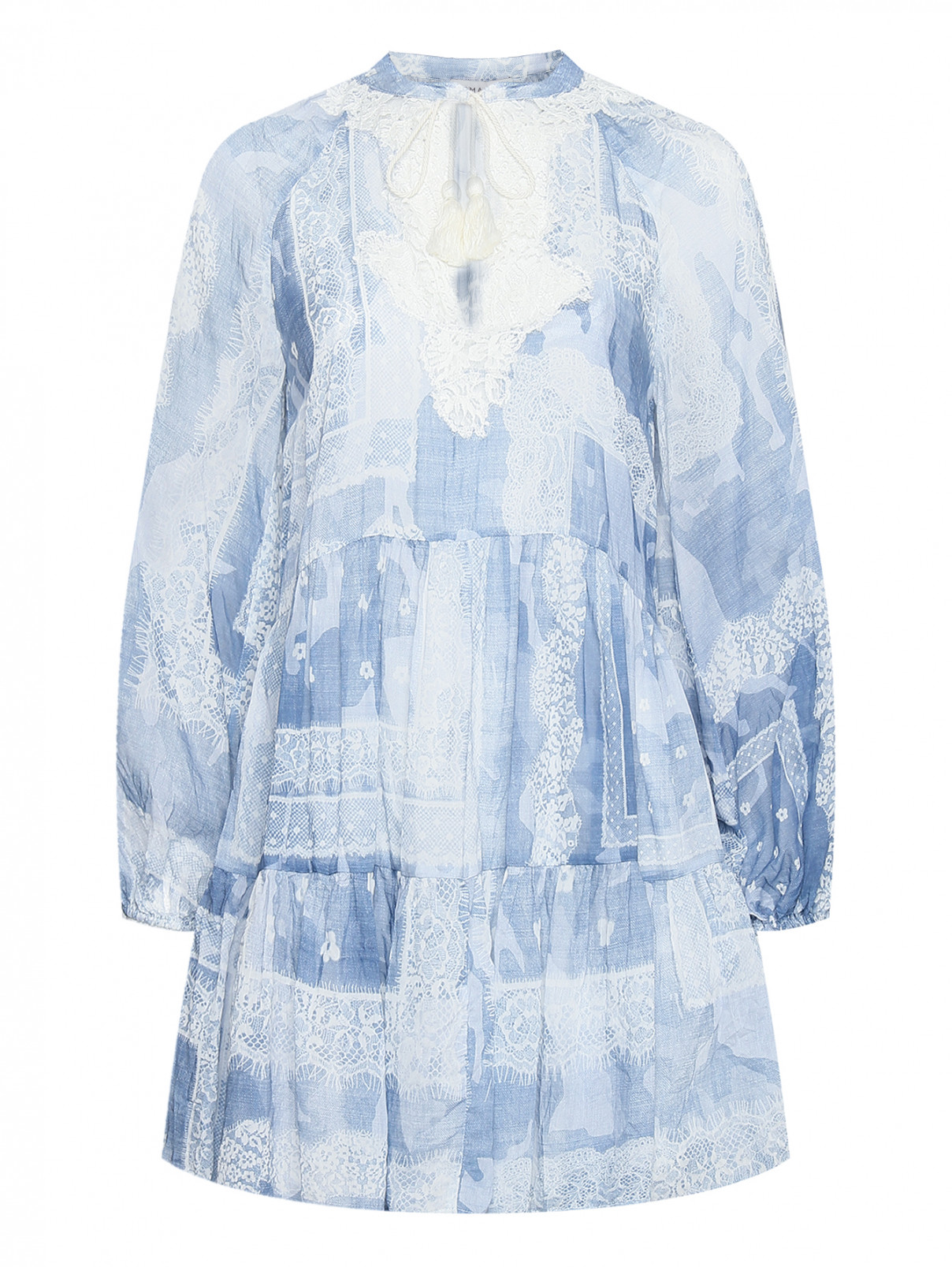 Платье с узором и кружевной отделкой Ermanno Firenze  –  Общий вид  – Цвет:  Синий