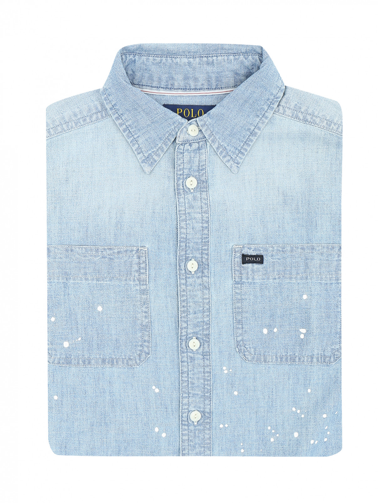 Рубашка из легкого денима с декором Ralph Lauren  –  Общий вид  – Цвет:  Синий