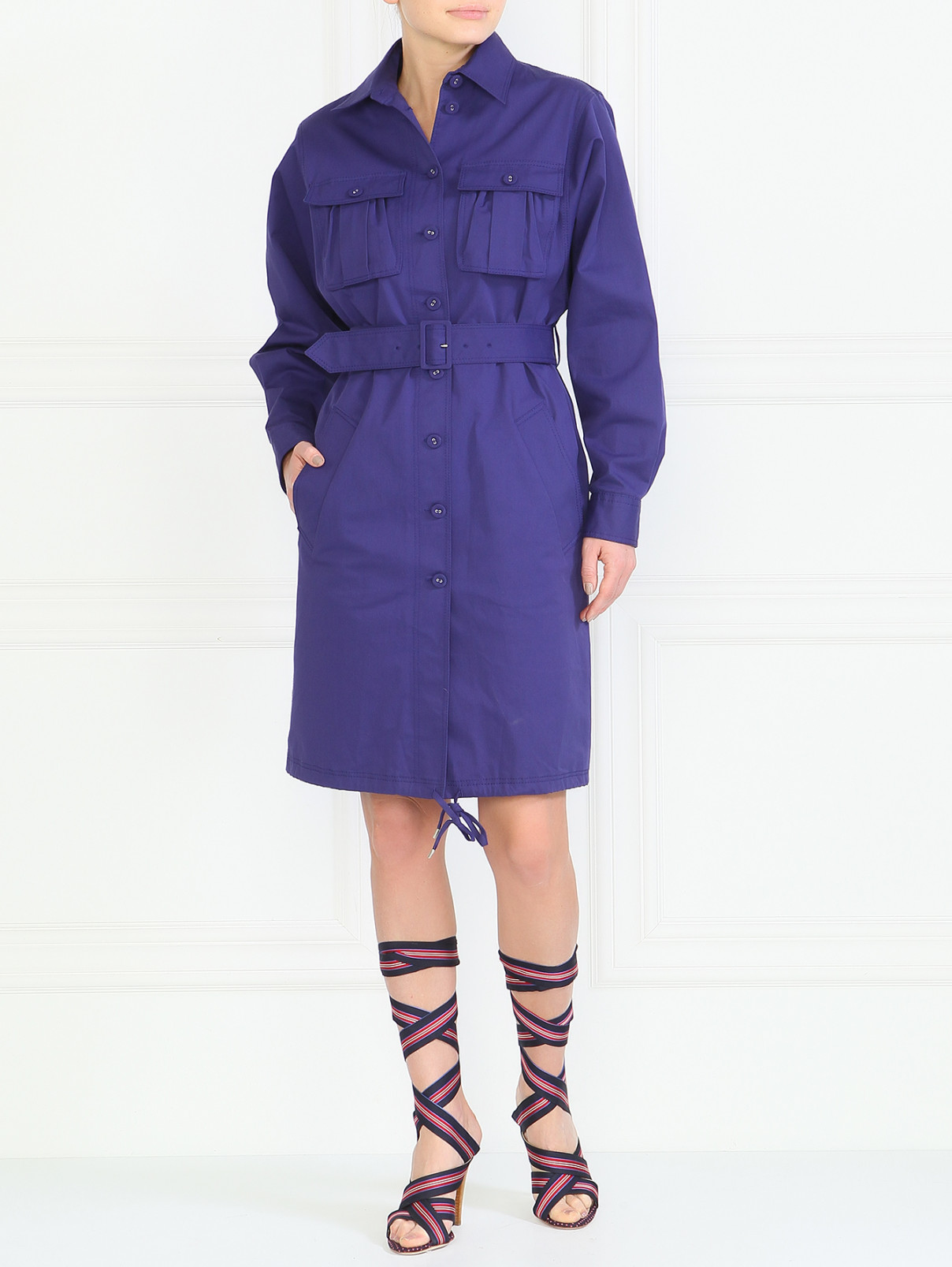 Платье-рубашка из плотного хлопка Jean Paul Gaultier  –  Модель Общий вид  – Цвет:  Синий