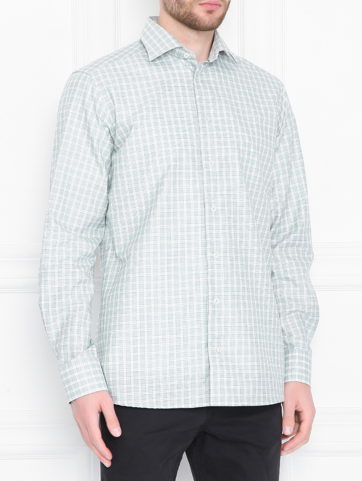 Рубашка из хлопка свободного кроя с узором Eton  –  МодельВерхНиз  – Цвет:  Зеленый