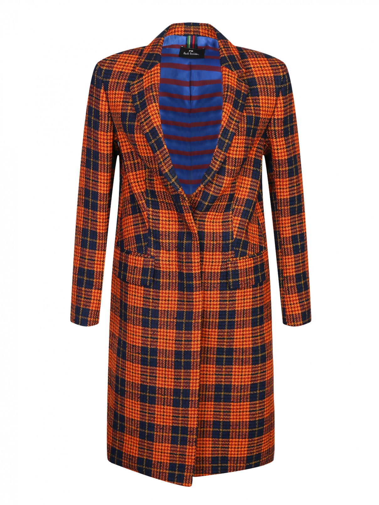 Однобортное пальто с узором "клетка" Paul Smith  –  Общий вид  – Цвет:  Оранжевый