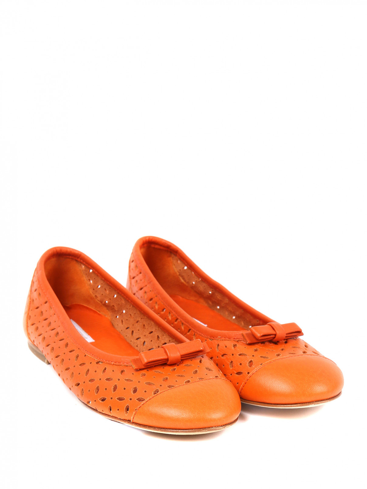 Балетки из кожи с перфорацией Dolce & Gabbana  –  Общий вид  – Цвет:  Оранжевый