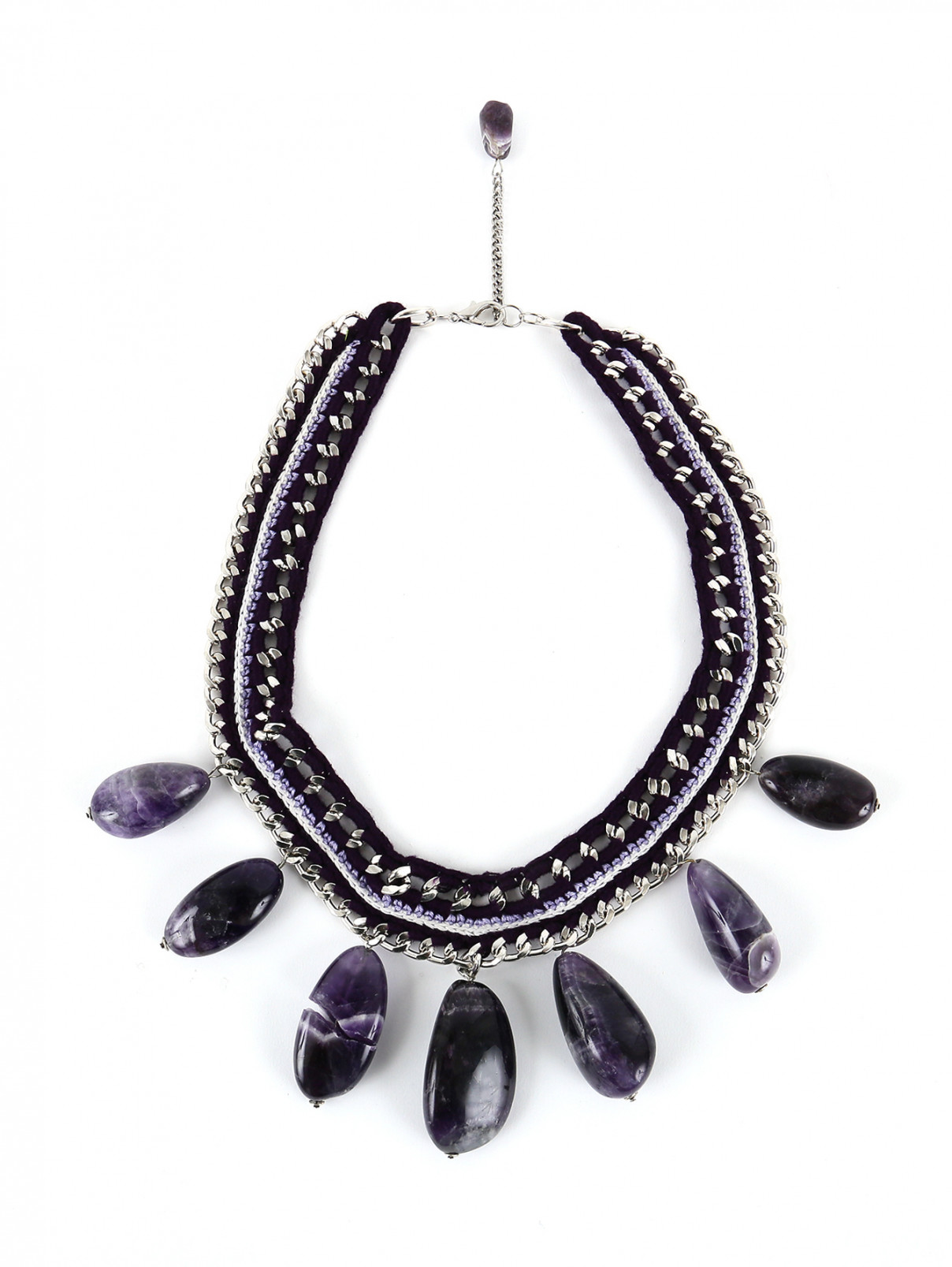 Ожерелье из текстиля и металла декорированное камнями Inga Kazumyan  –  Общий вид  – Цвет:  Фиолетовый