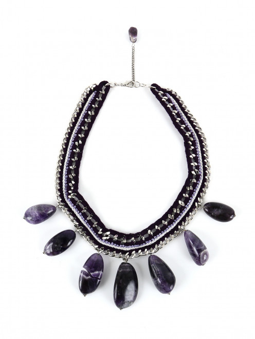 Ожерелье из текстиля и металла декорированное камнями  - Общий вид