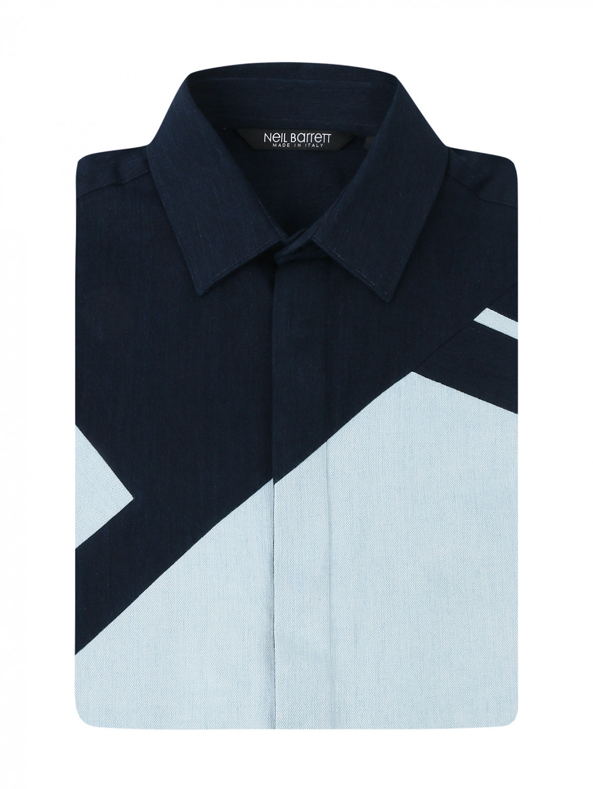 Рубашка из хлопка с коротким рукавом NEIL BARRETT  –  Общий вид  – Цвет:  Синий