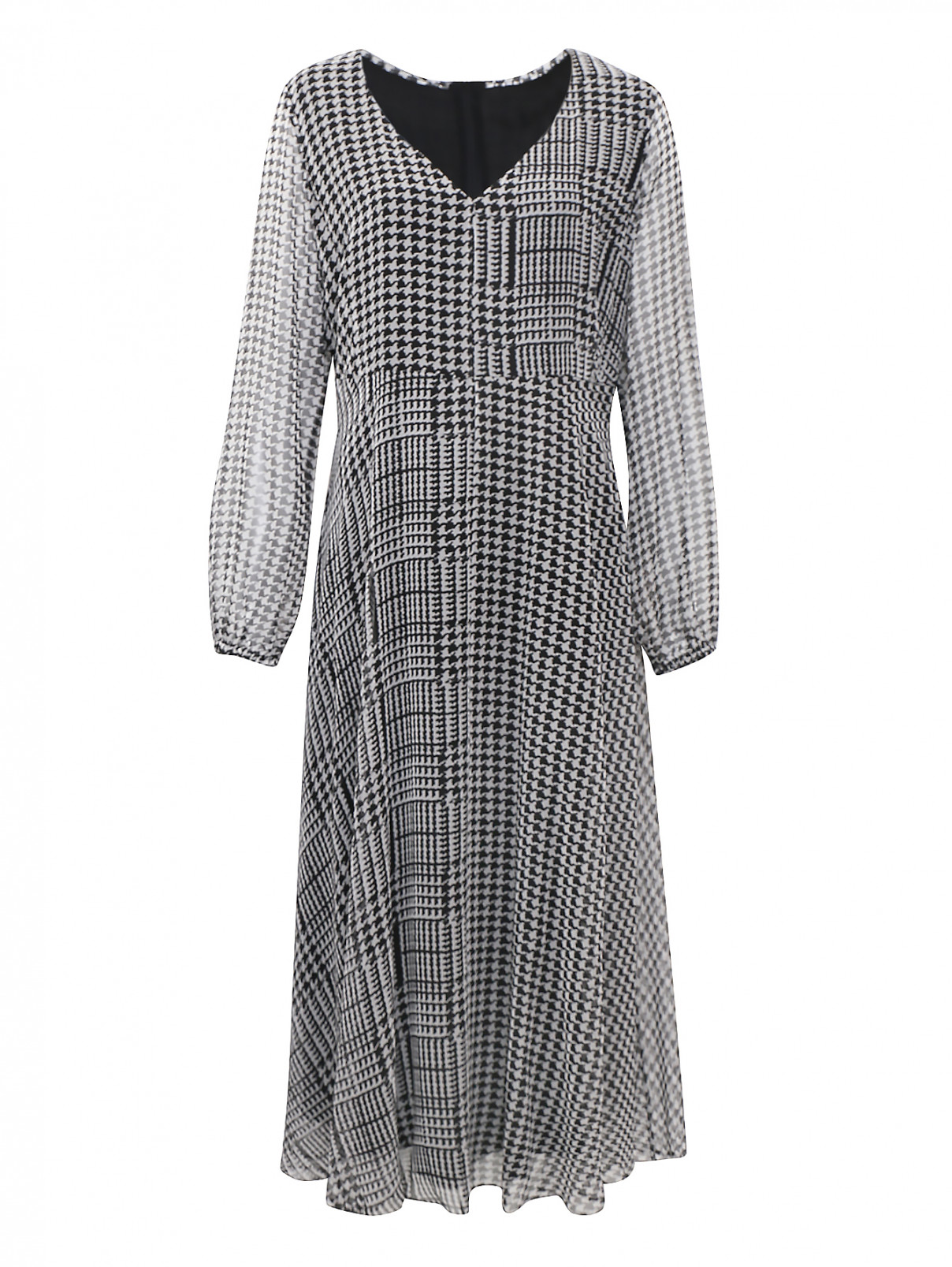 Платье из шелка в клетку с юбкой-клеш Marina Rinaldi  –  Общий вид  – Цвет:  Черный