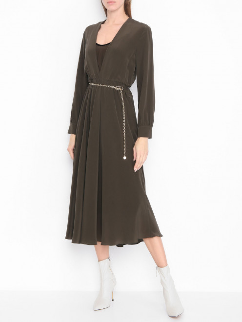 Однотонное платье из шелка с поясом Max Mara - МодельОбщийВид