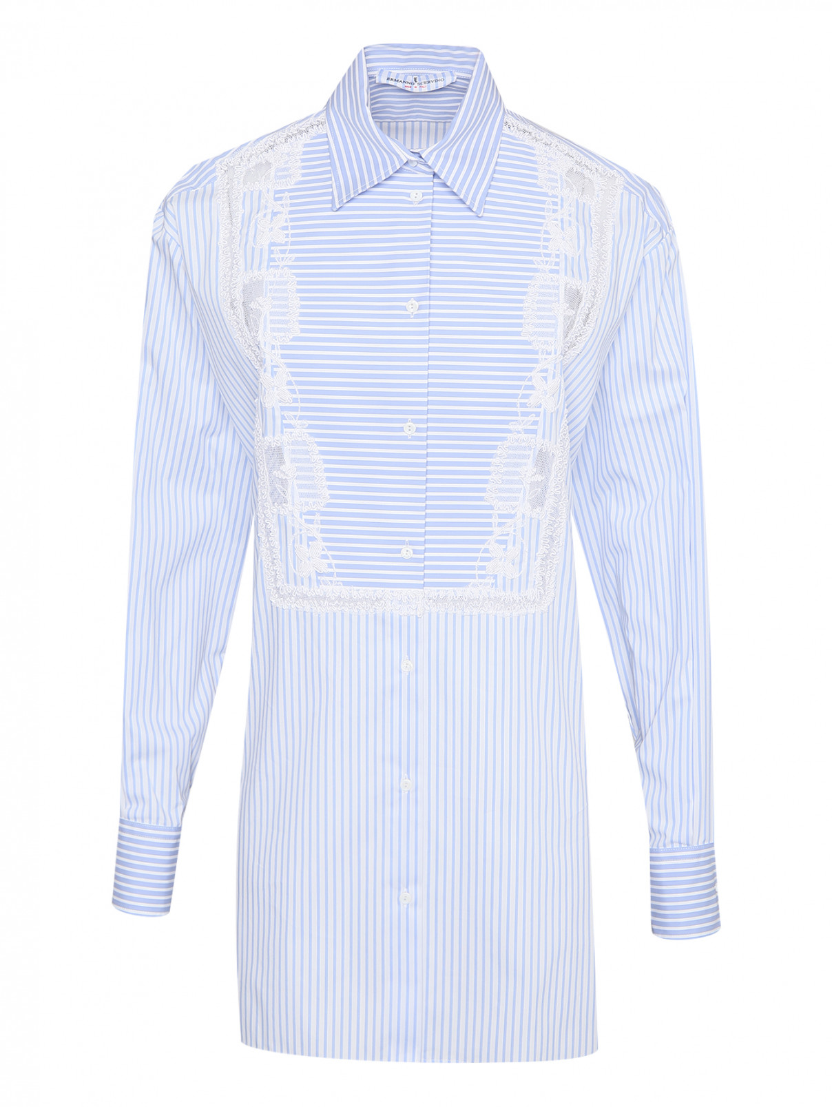 Удлиненная рубашка с узором и вышивкой Ermanno Scervino  –  Общий вид  – Цвет:  Синий