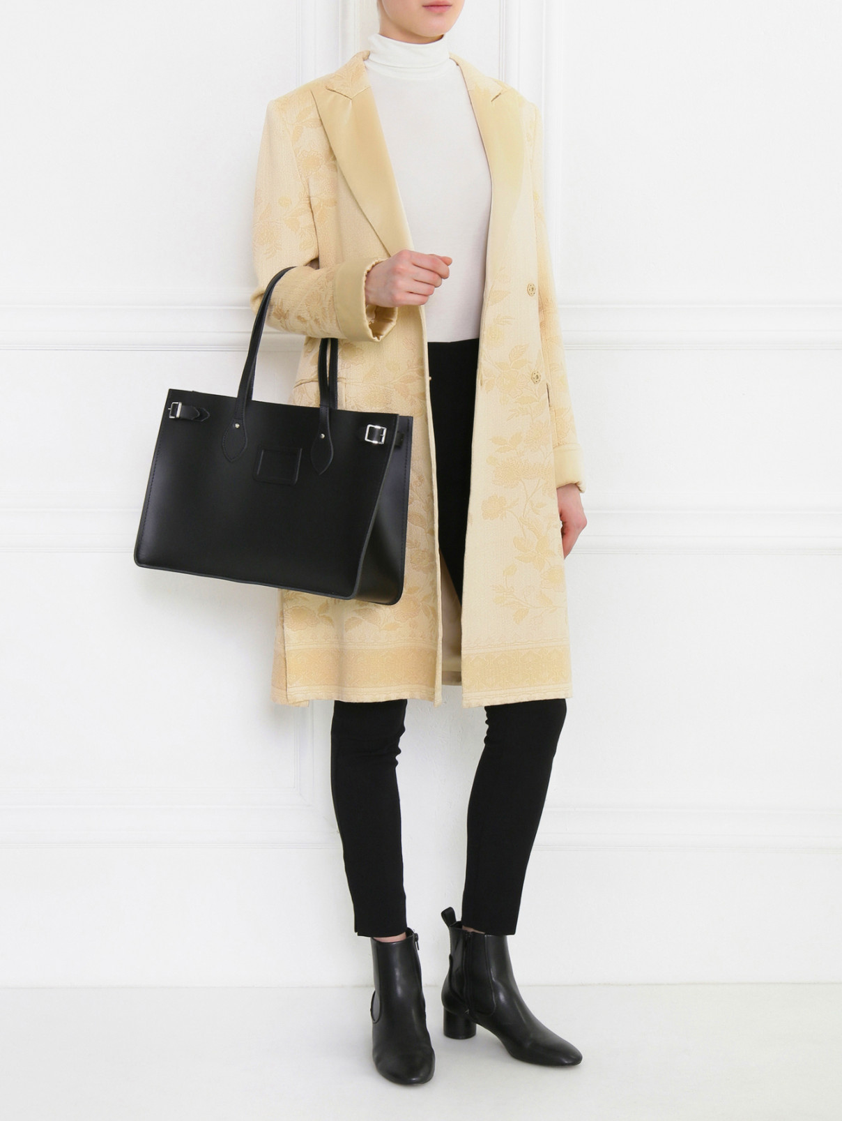 Однобортное пальто с вышивкой Alberta Ferretti  –  Модель Общий вид  – Цвет:  Бежевый