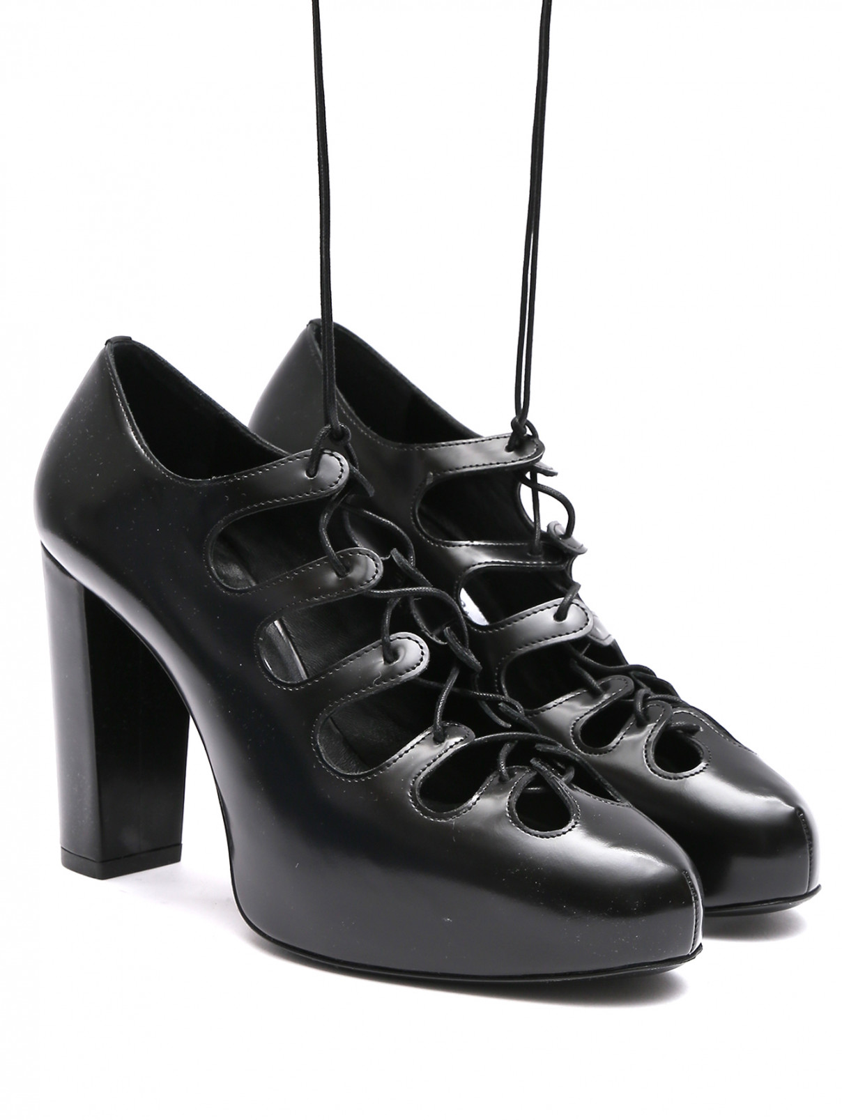 Туфли из кожи на высоком каблуке со шнуровкой Max Mara  –  Общий вид  – Цвет:  Черный