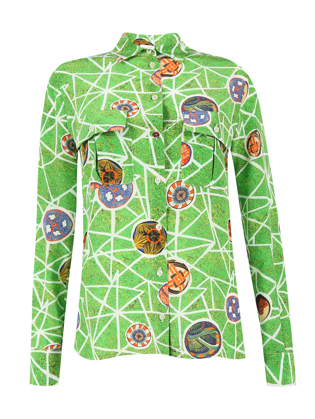 Блуза из шелка свободного кроя с узором Stella Jean  –  Общий вид  – Цвет:  Узор