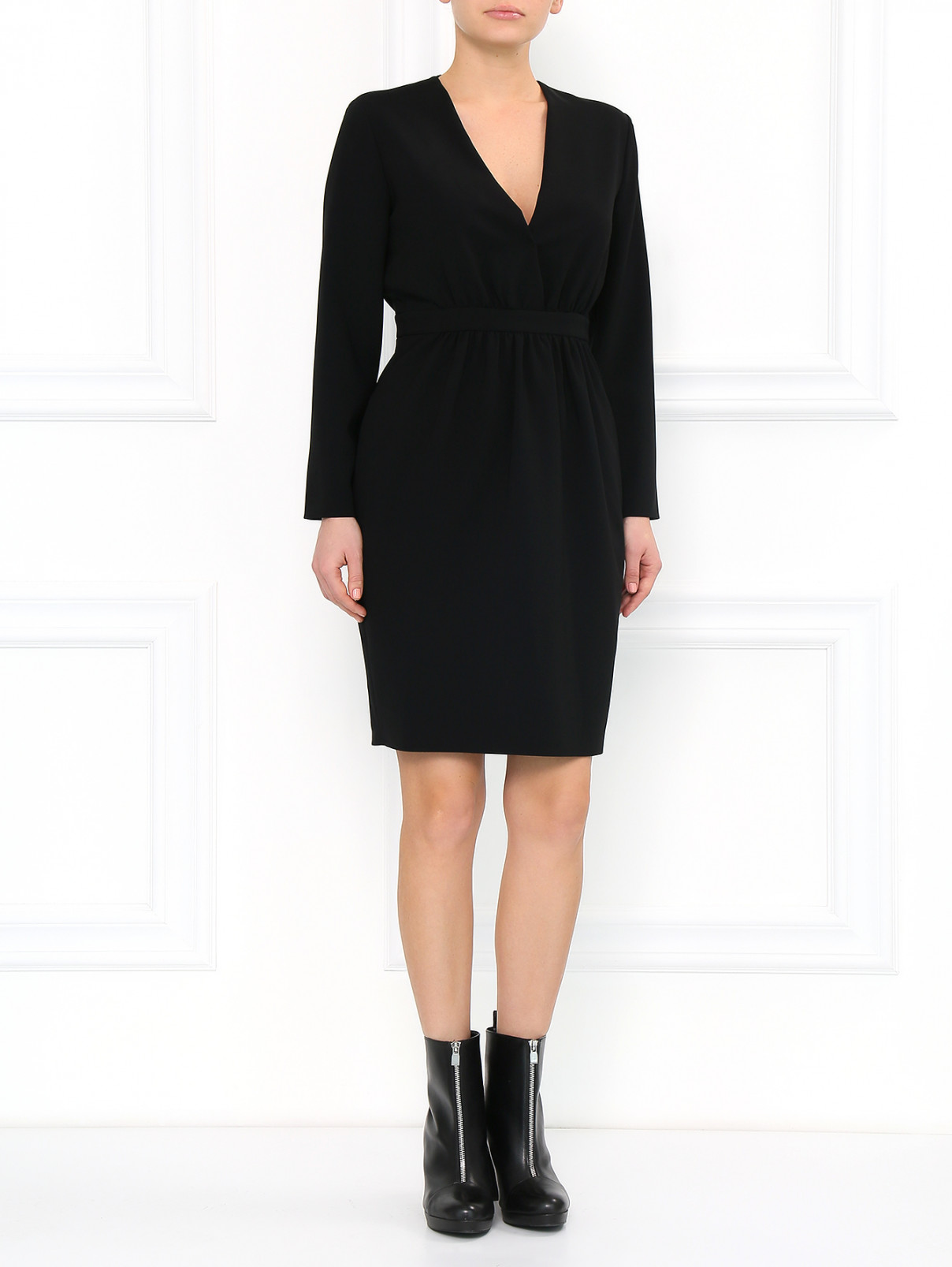 Платье-мини с V- образным вырезом Moschino  –  Модель Общий вид  – Цвет:  Черный