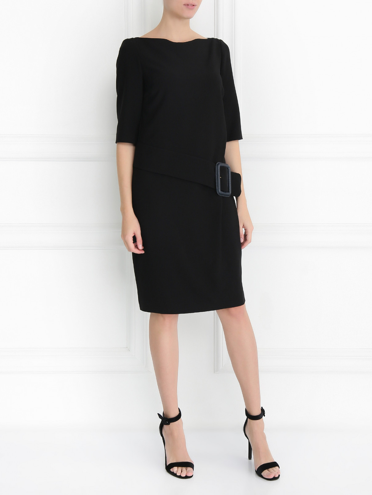 Платье-миди с рукавом 3/4 Burberry  –  Модель Общий вид  – Цвет:  Черный