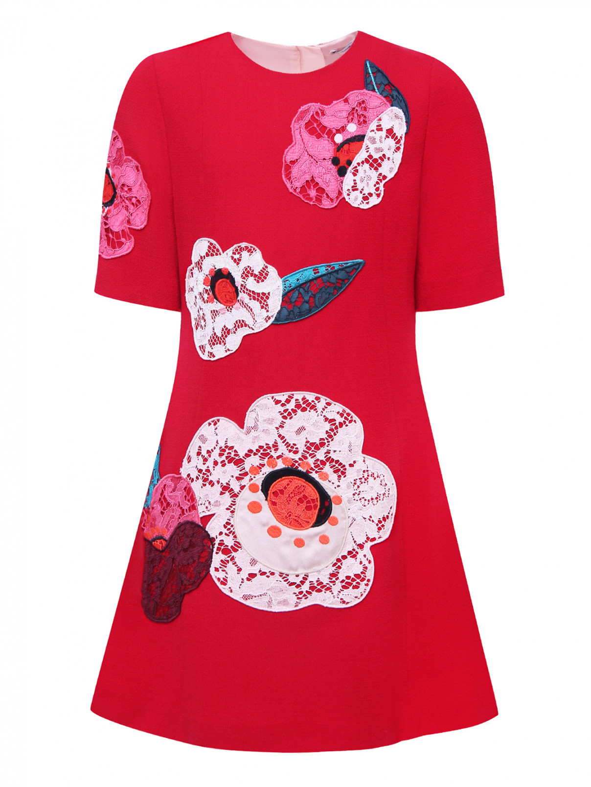 Платье с кружевной аппликацией Dolce & Gabbana  –  Общий вид  – Цвет:  Красный