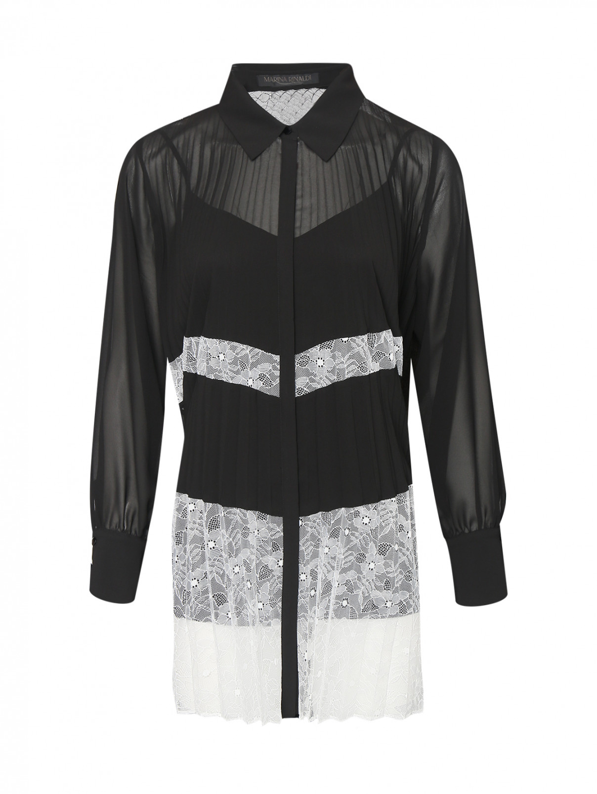 Ажурная блуза с длинными рукавами Marina Rinaldi  –  Общий вид  – Цвет:  Черный