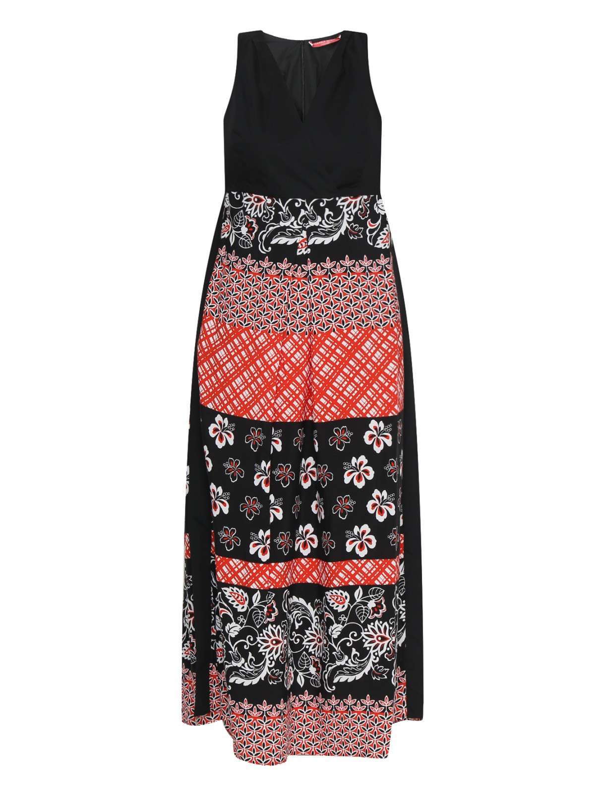 Платье-макси с узором Marina Rinaldi  –  Общий вид  – Цвет:  Черный
