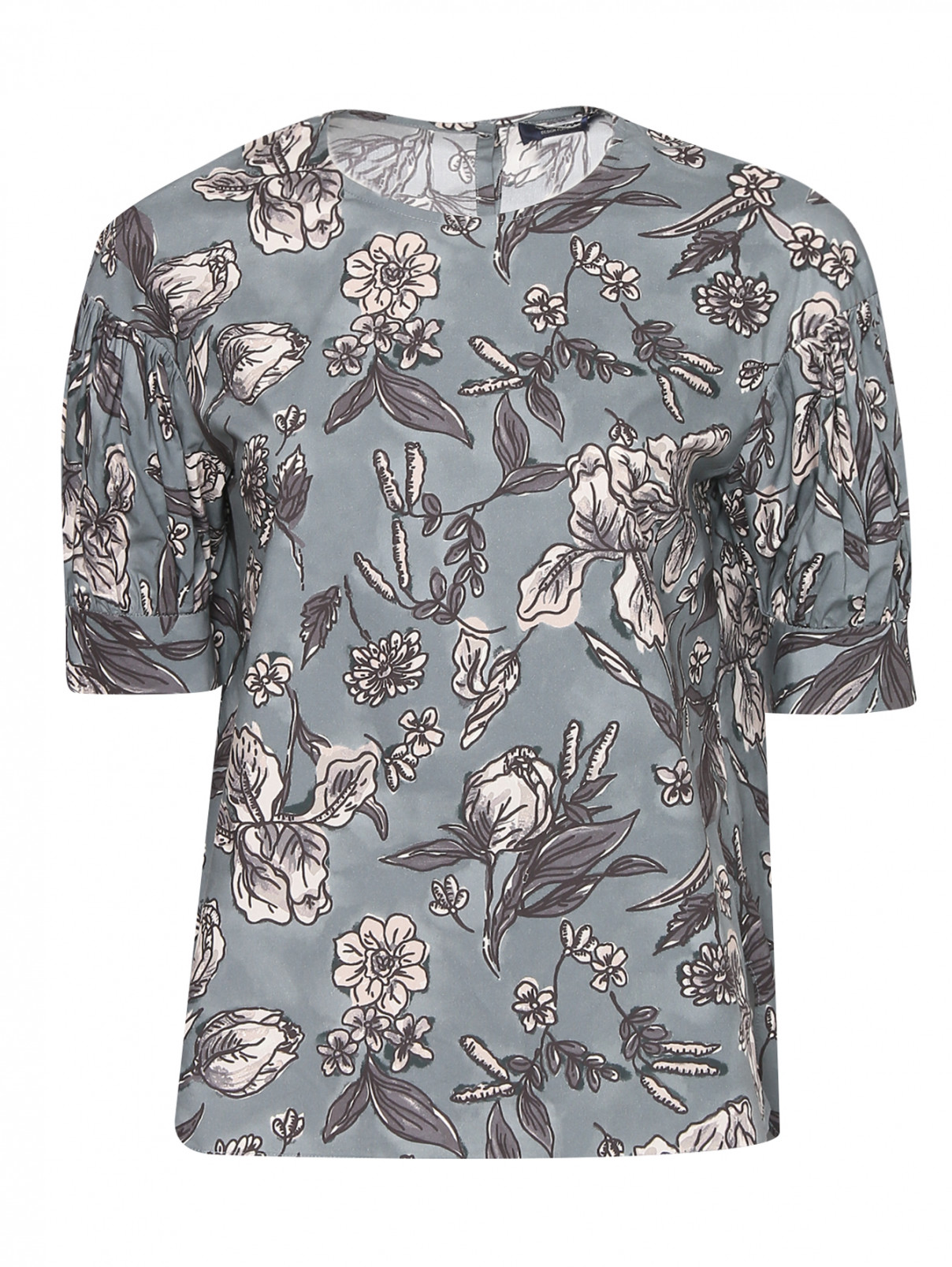 Блуза из хлопка с узором Max Mara  –  Общий вид  – Цвет:  Синий