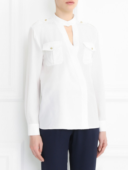 Шелковая блуза с запахом и накладными карманами Alberta Ferretti - Модель Верх-Низ