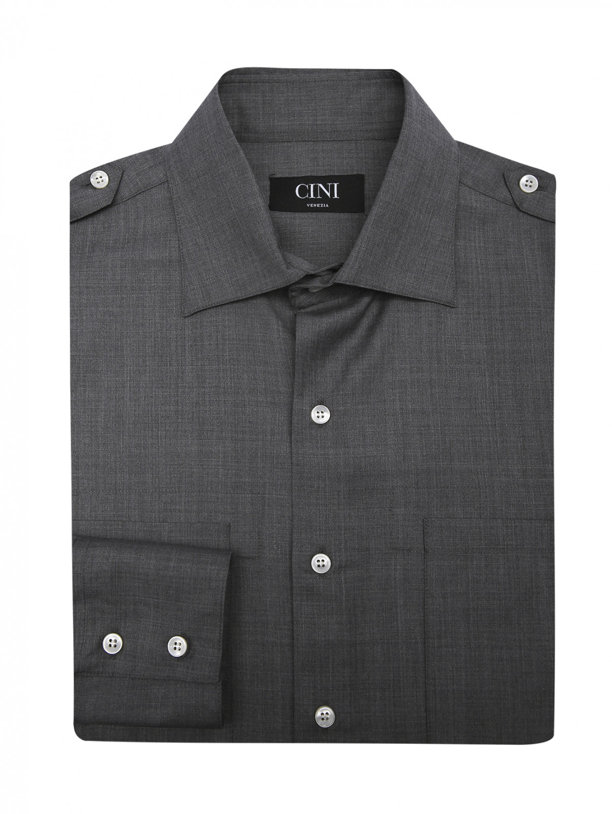 Рубашка из шерсти с накладными карманами Cini Venezia  –  Общий вид  – Цвет:  Серый