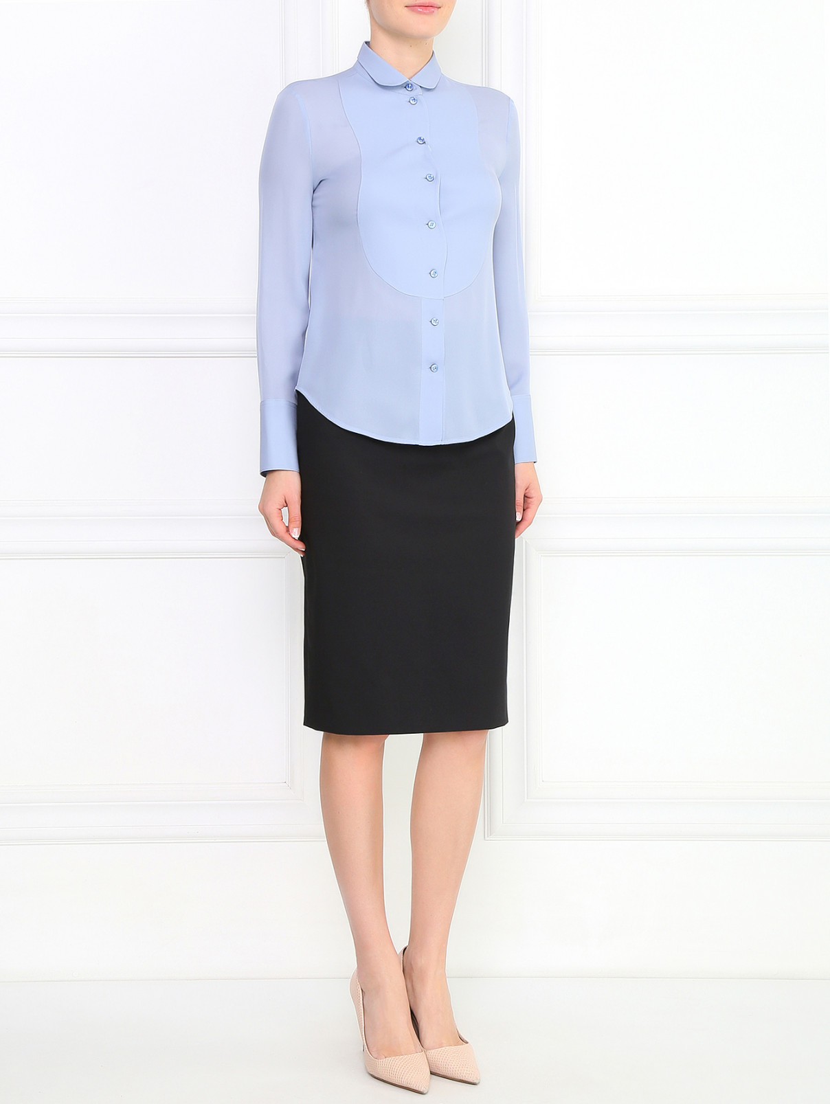 Блуза из шелка с длинными рукавами Emporio Armani  –  Модель Общий вид  – Цвет:  Синий