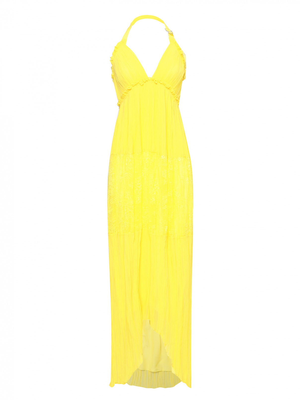 Платье-макси однотонное с кружевом Ermanno Scervino  –  Общий вид  – Цвет:  Желтый