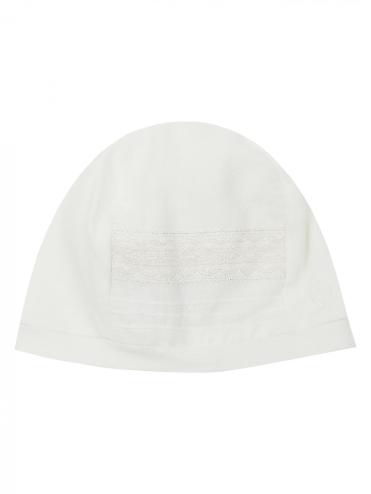 Хлопковая шапочка с кружевной вставкой Baby Dior  –  Общий вид  – Цвет:  Белый