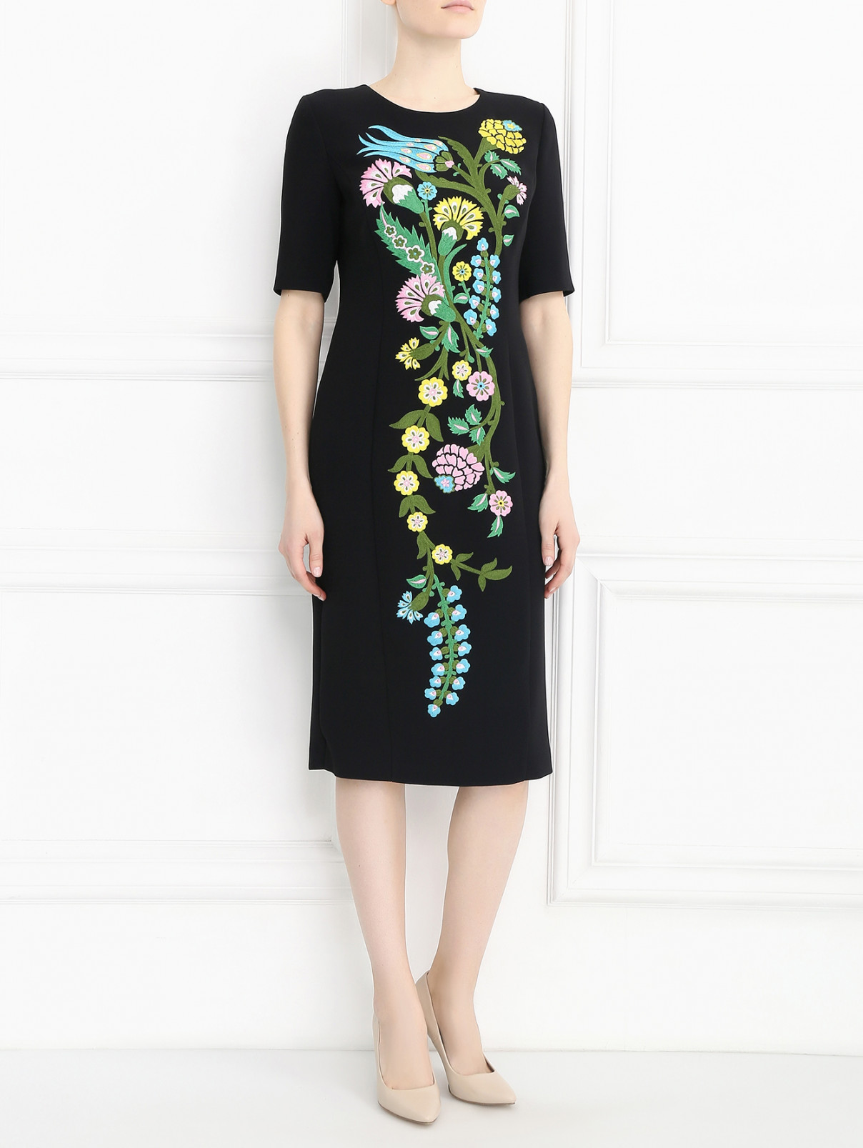Платье декорированное вышивкой Andrew GN  –  Модель Общий вид  – Цвет:  Черный