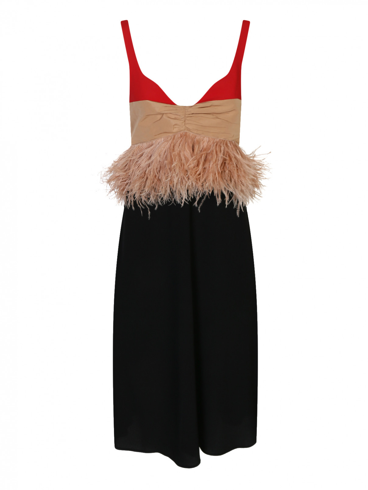 Платье без рукавов декорированное перьями N21  –  Общий вид  – Цвет:  Черный