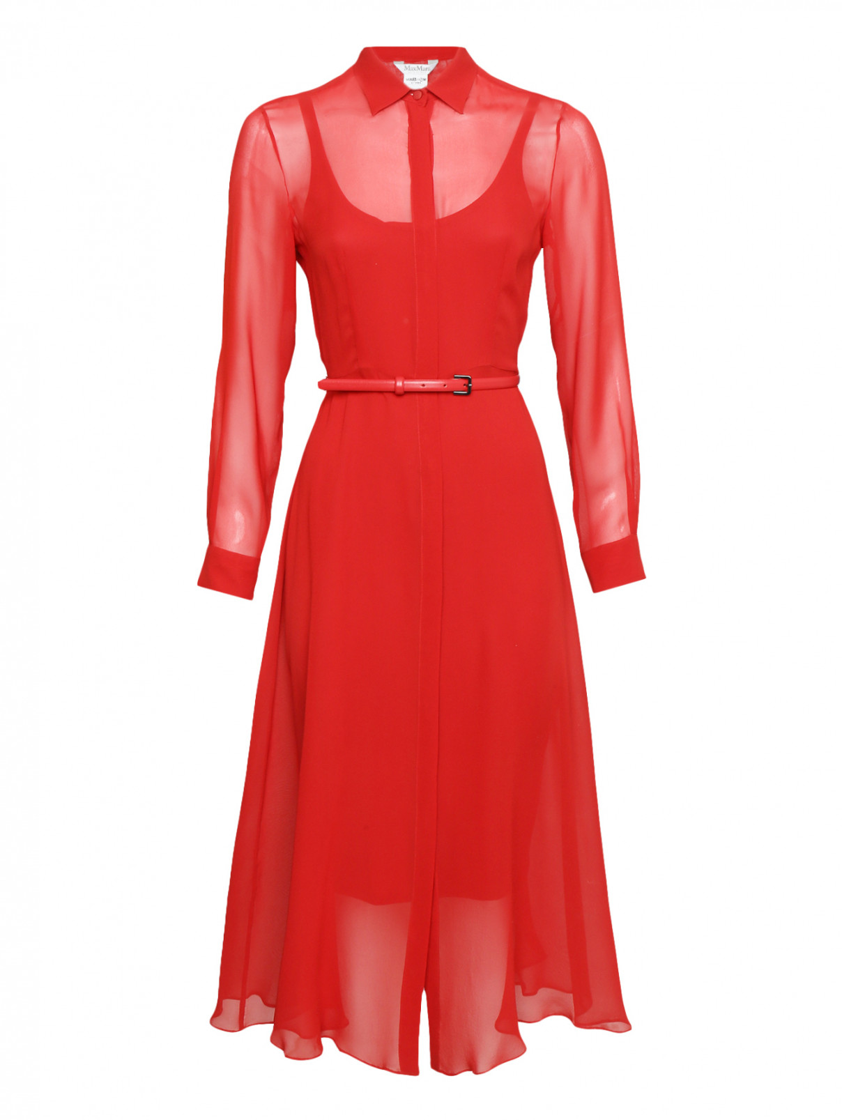Платье-миди из шелка Max Mara  –  Общий вид  – Цвет:  Красный