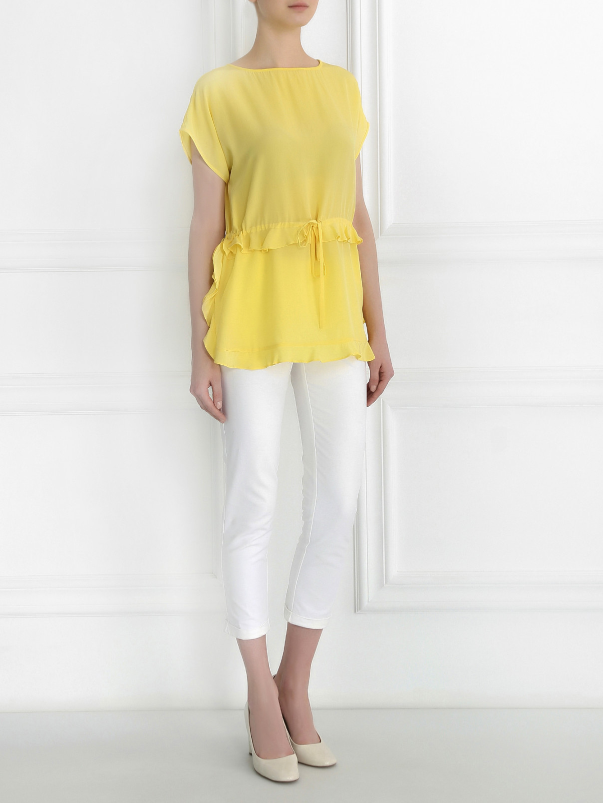 Блуза из шелка свободного кроя с воланами Raoul  –  Модель Общий вид  – Цвет:  Желтый