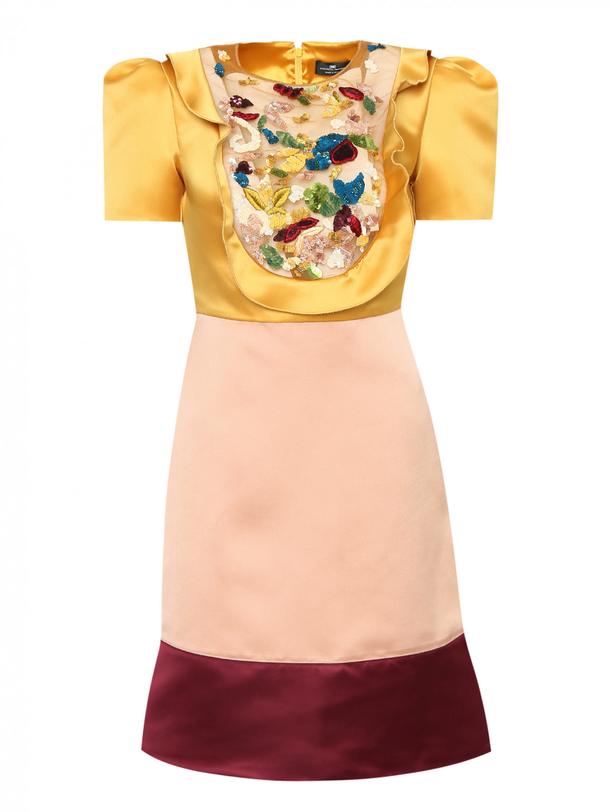 Платье из атласа с отделкой пайетками Elisabetta Franchi  –  Общий вид  – Цвет:  Желтый