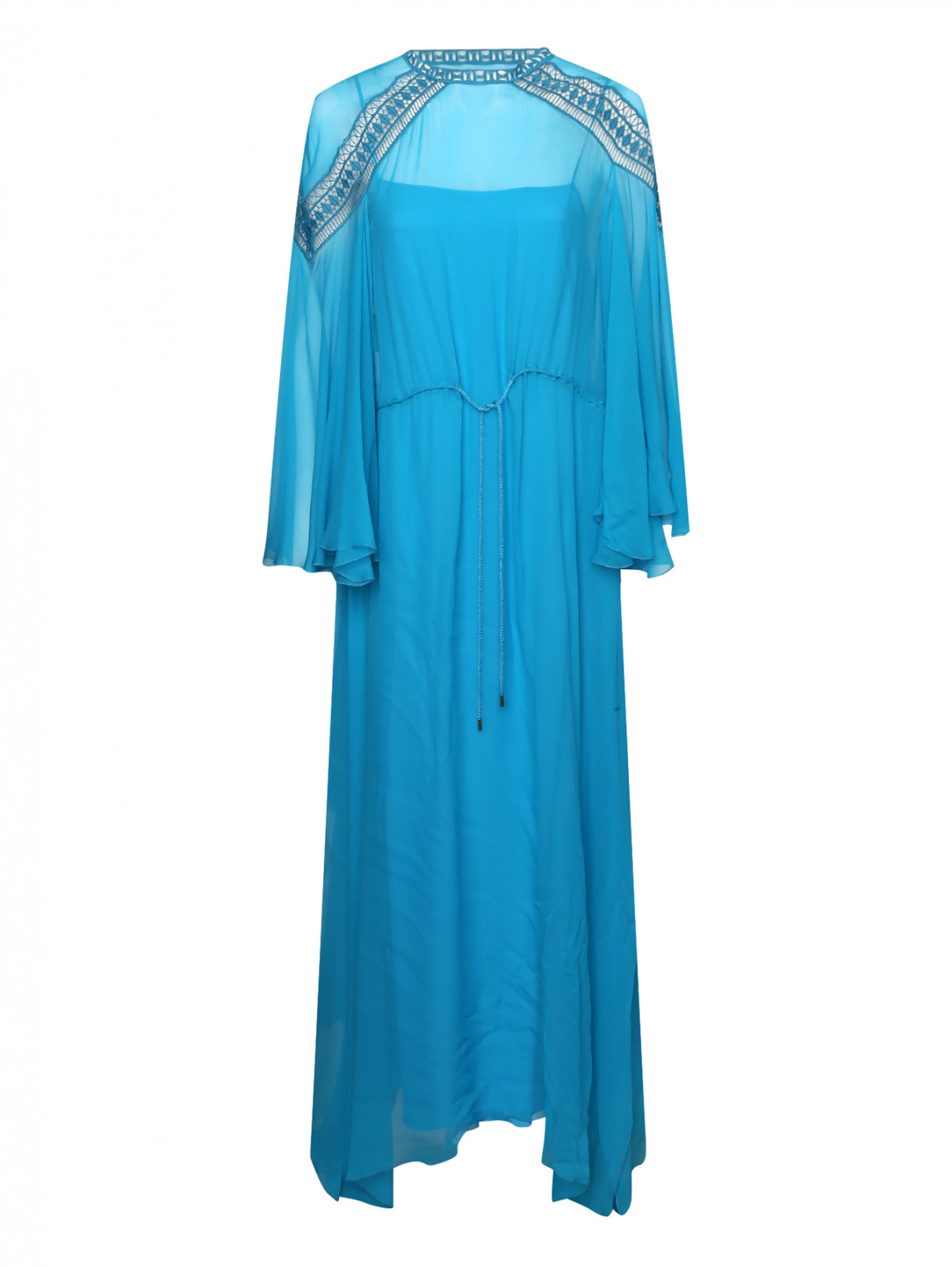 Платье из шелка с кружевом Alberta Ferretti  –  Общий вид  – Цвет:  Синий